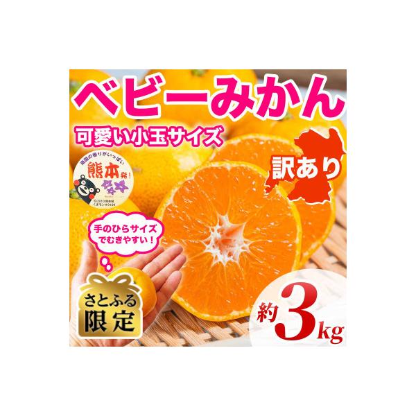 益城町 【さとふる限定】今が旬! 熊本県産 訳あり 小玉・小粒 ベビーみかん 3S〜Mサイズ 約3kg益城町